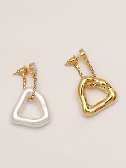 Golden white [triangle] Brass hollow Geometric Vintage Drop Trend Korean Fashion Earring